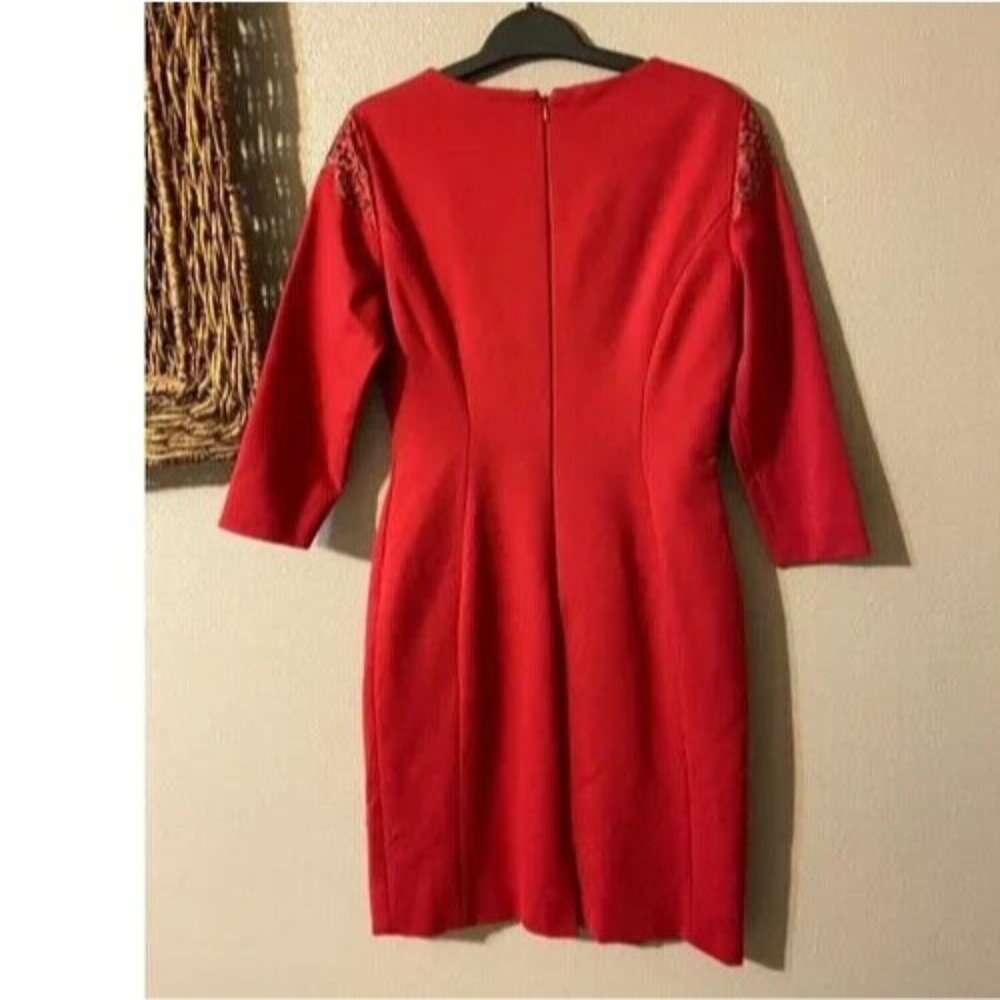 Antonio Melani Dress Red 6 Small Career Church Stretch 3/4 Long Sleeve Sheath - Picture 7 of 8